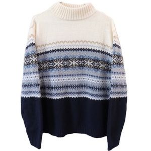 Snowflake Turtleneck Sweater Nordic Fair Isle Blue white medium